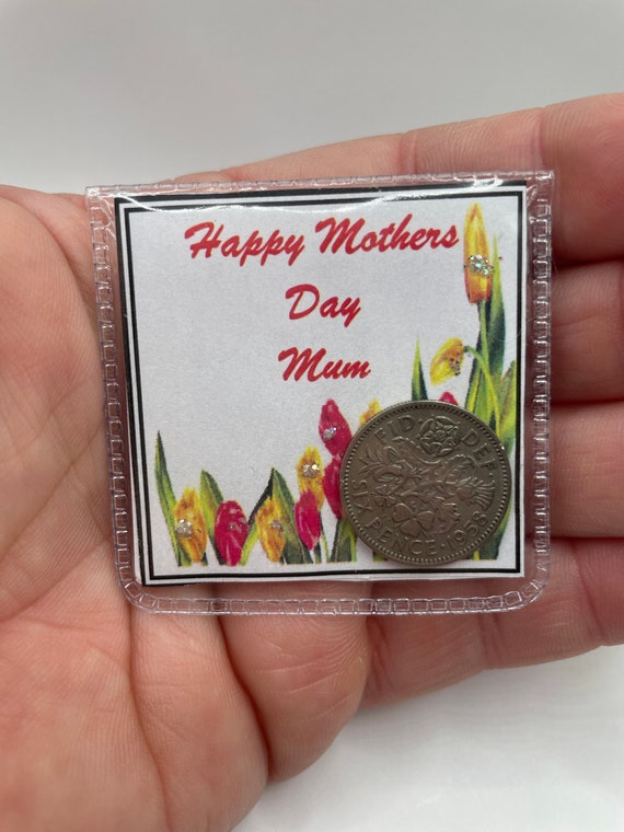 Happy Mothers Day Mum Mummy Mother Nan Nana Lucky Sixpence Coin Keepsake Purse Card Or Pocket Gift Poem Flowers Organza gift bag Fun Novelty