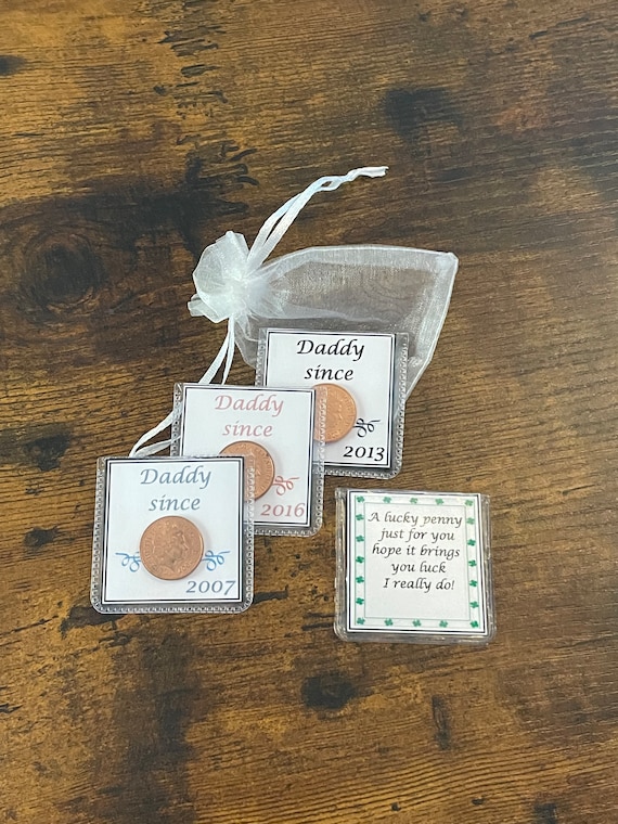 DADDY SINCE Lucky Penny Year Date When You Became A Father Keepsake Wallet Or Pocket Gift Colour Card Organza Bag Birthday Fathers Day Dad