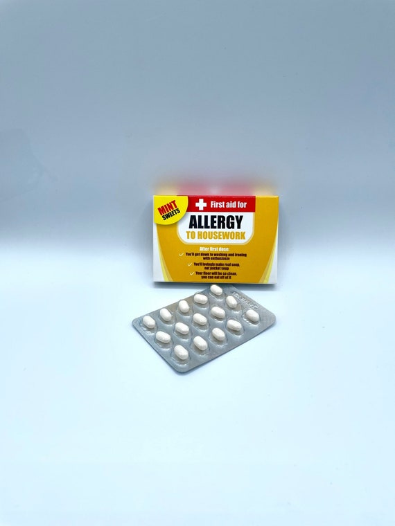 First Aid For ALLERGY TO HOUSEWORK Mint Sweets Novelty Fun Quirky Humorous Gift Birthday Christmas Etc Warning Not A Medicine Pack Laugh