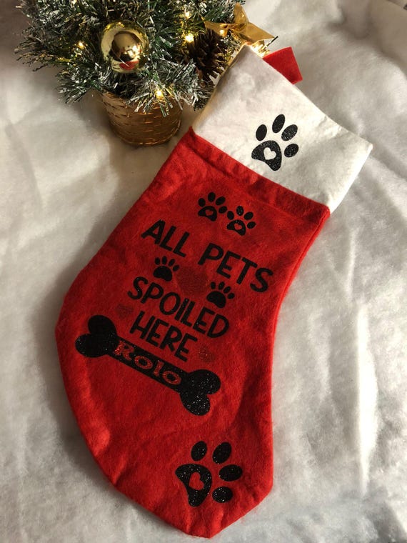PERSONALISED Dog Or Cat Stocking Keepsake Paws Bones Fish Glitter Heated Print Any Name Hearts Keepsake Gift