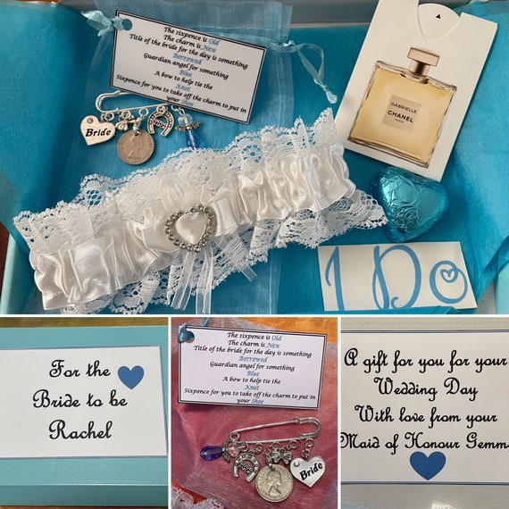 Personalised Bride to Be Garter Gift Box Set Something Blue 