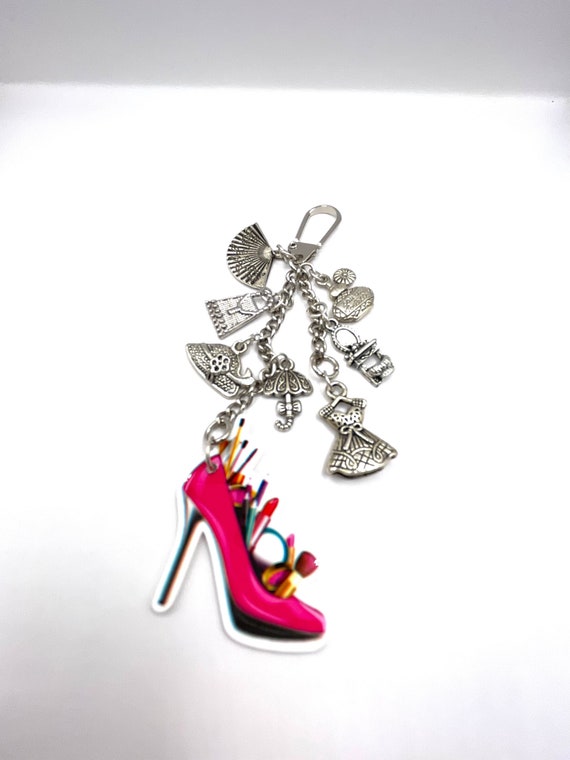 For The LADY Who Has Everything Key Ring Or Bag Charm Set Shoes Perfume Bag Fan Hat Make Up Keepsake Fun Quirky Novelty Gift Boxed Or Bag