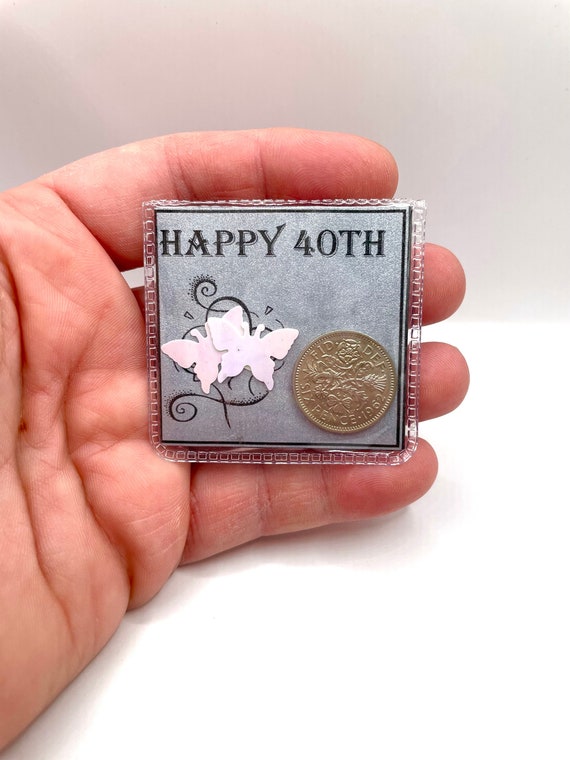 HAPPY BIRTHDAY Lucky Sixpence Coin Gift Wallet Purse Pocket 13th 16th 21st 30th 40th 50th 60th BUTTERFLIES Keepsake Fun Quirky Organza Bag
