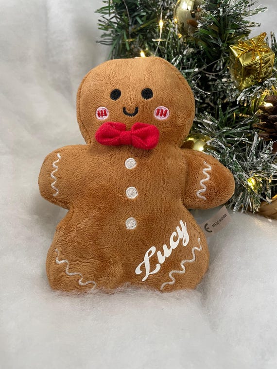 Personalised GINGERBREAD Man Plush Toy Cute Little Stocking Filler For Anyone Heat Transfer Printed Red Bow Cute Fun Gift Christmas Tree
