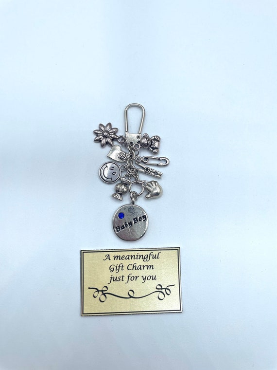 BABY BOY Meaningful Wordings And Charms Keepsake Key ring Pendant Gift Boxed Rhymes Teddy Bear Maternity Baby Shower Newborn New Parents