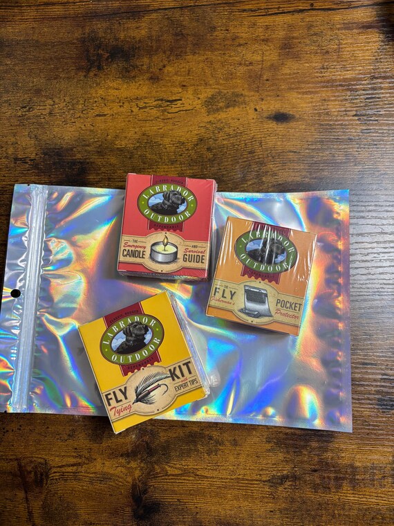 Three FISHING Fun Novelty Survival Kits Fly Tying Set Emergency Candles Pocket Protectors Reading Books Quirky Secret Santa Birthday Gifts