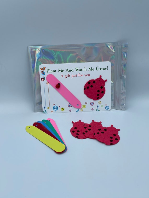 MOTHERS DAY LADYBIRD Red Plant Me And Watch Me Grow Shaped Seeded Paper Wild Flowers On A Card Gift Bag Fun Any Colour Plant Label Recycled