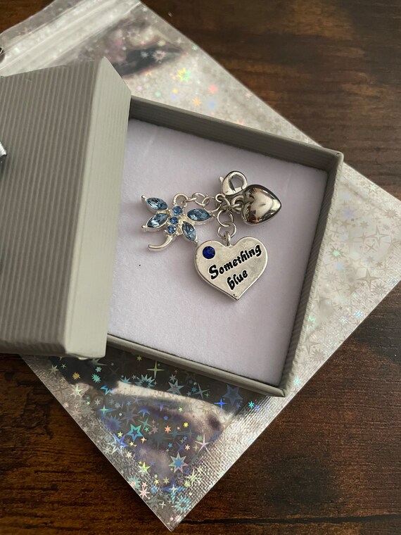 Something Blue Bride To Be Wedding Rhinestone Dragonfly Heart Shape Charm Keepsake Hen Party Gift Box Garter Bouquet Traditional Poem