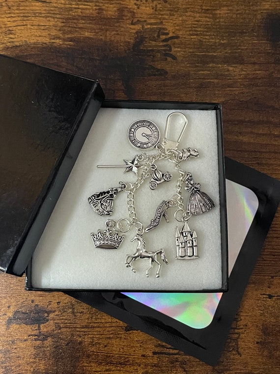 Cinderella Disney Film Inspired Key Charm Gift Keepsake Boxed Keepsake Wand Crown Shoe Clock Castle Fairy Godmother Wand Mice Carriage
