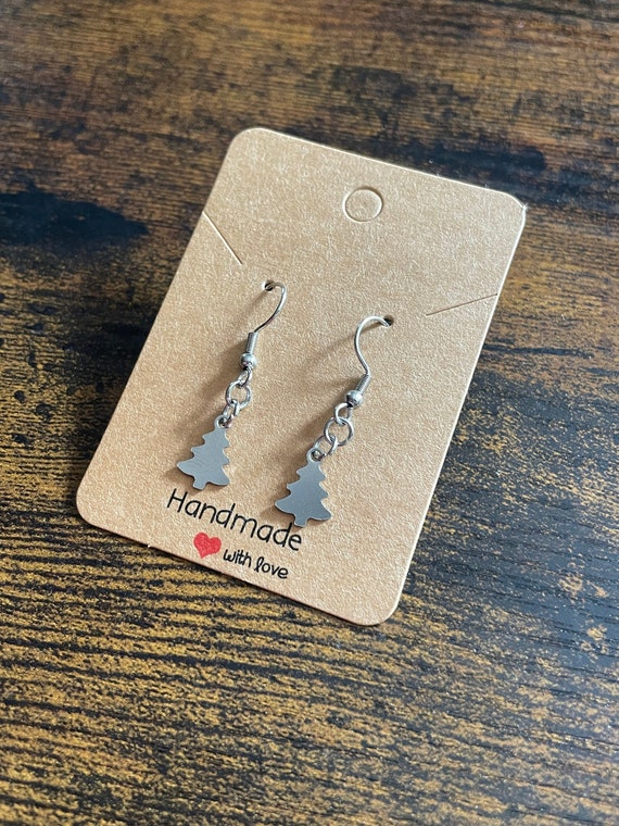 CHRISTMAS TREE Stainless Steel Drop Earrings Set Fun Novelty Gift Boxed Bag Dangle Present Secret Santa Stocking Filler Office Party Unique