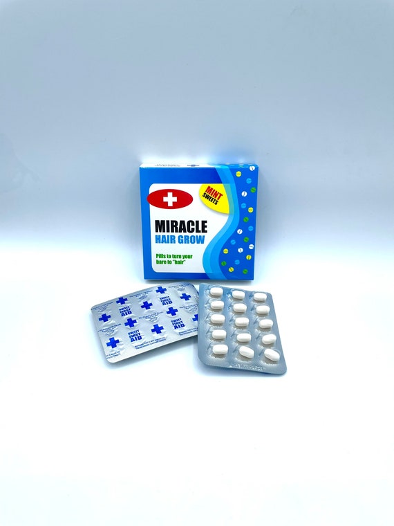 MIRACLE HAIR Grow PILLS Fun Novelty Quirky Humorous Mint Sweets Gift Birthday Christmas Secret Santa Warning This Not A Medicine Pack Laugh