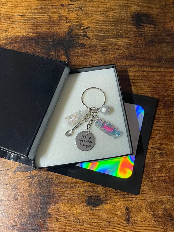 Disney Inspired MARY POPPINS A Spoonful Full Of Sugar Key Ring Or Bag Charm Keepsake Fun Novelty Quirky Any Occasion Gift Box Or Bag Sweets