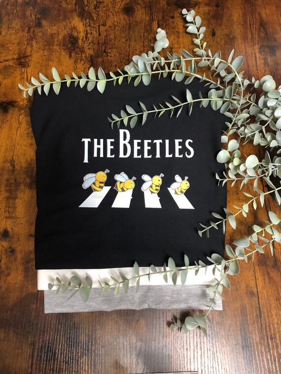 THE BEETLES Woman’s Bee Retro 60s Pop Group Inspired Printed Black T shirt Keepsake Fun Novelty Gift Abbey Road Zebra Crossing Beatles Gift