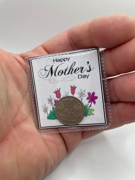 Happy Mothers Day Lucky Sixpence Coin Keepsake Gift Purse or Pocket Poem Organza Bag Flowers Mum Mummy Nanna Nan Fun Novelty Gift