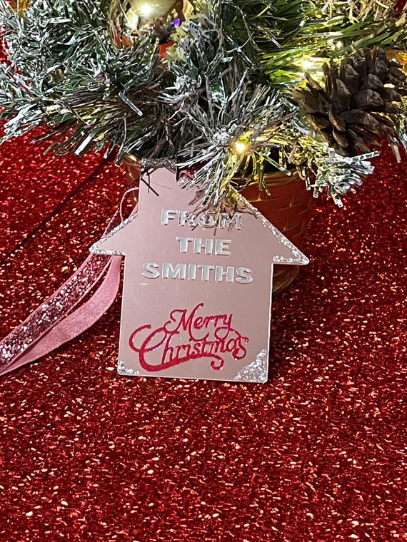 PERSONALISED Gift to give any family from the ? Large house style christmas decoration bauble style merry christmas neighbour friends bag
