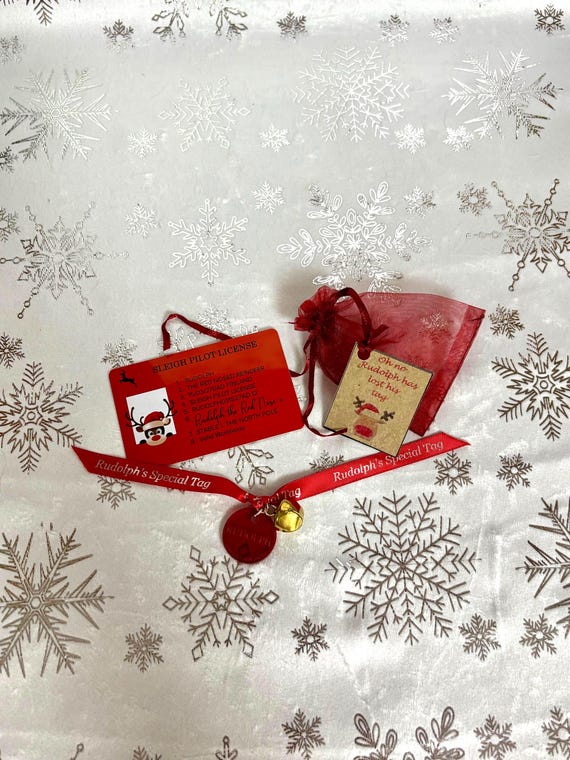 Lost Rudolph Tag With Jingle Bell And Ribbon And Lost Licence Gift Bag From Santa’s Sleigh Christmas Eve Outside The Door