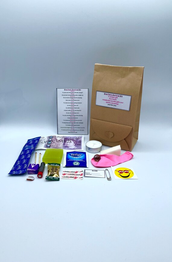 HEN PARTY Fun Novelty Survival Gift & Personalised Card Optional Present Christening Quirky Unique Cheer Up Gift Sweet Paper Bag Envelope