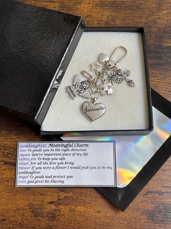 Meaningful Keepsake For Goddaughter Any Occasion keyring Charm Gift Box Rhymes Cross Angel Heart Square Or Heart Charm Christening