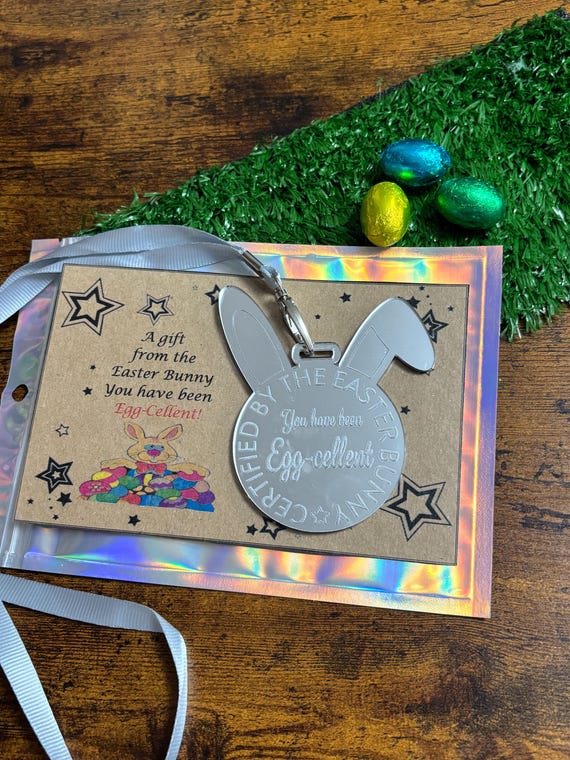 Gift From The EASTER Bunny Ears Medal Egg-cellent Excellence Been Good Carded Lanyard Ribbon Mirror Acrylic Wood Pink Blue Silver Gift Bag