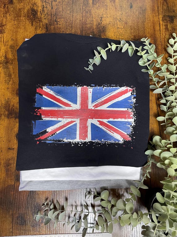 UNION JACK British Flag Vinyl Printed T shirt MENS Any Occasion Celebrate Fun Novelty Keepsake Print Both Sides Pride Of Britain Britannia