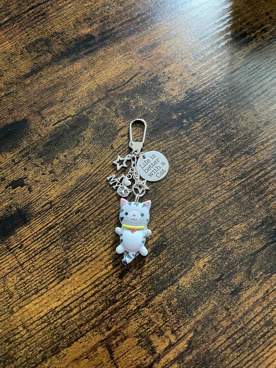 Life Is Better With A CAT Key Ring Or Bag Charm Pendant Love Pets Feline Keepsake Fun Novelty Quirky Unique Gift For Anyone Kitten Stars