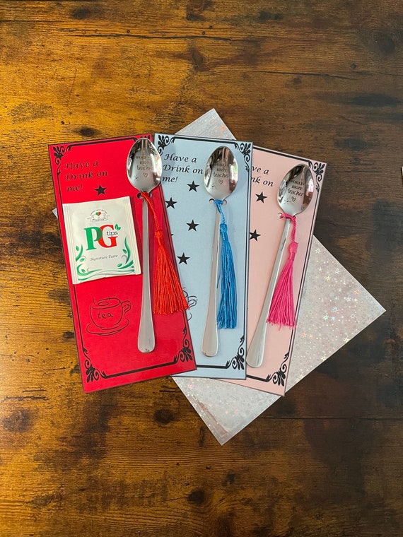 WORLD’S BEST Teacher Large Long Spoon Thank You Gift Tea Bag Colour Carded Shimmer Bag End Of Term Christmas Fun Quirky Novelty Gift Cuppa