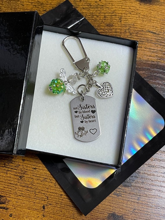 Not Sisters By Blood Rhinestone Angel Key Bag Charm Set Sister By Heart Keepsake Friend Family Gift Box Shimmer Bag Any Colour Beads Quirky