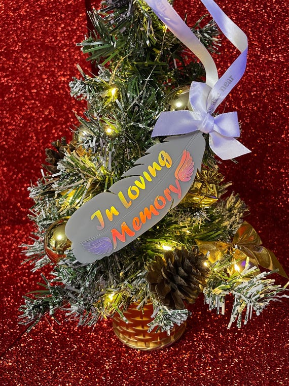 Feathers Appear when Angels are near Christmas tree or wall hanger for in loving memory gift.. large feather decoration and bow gift bag