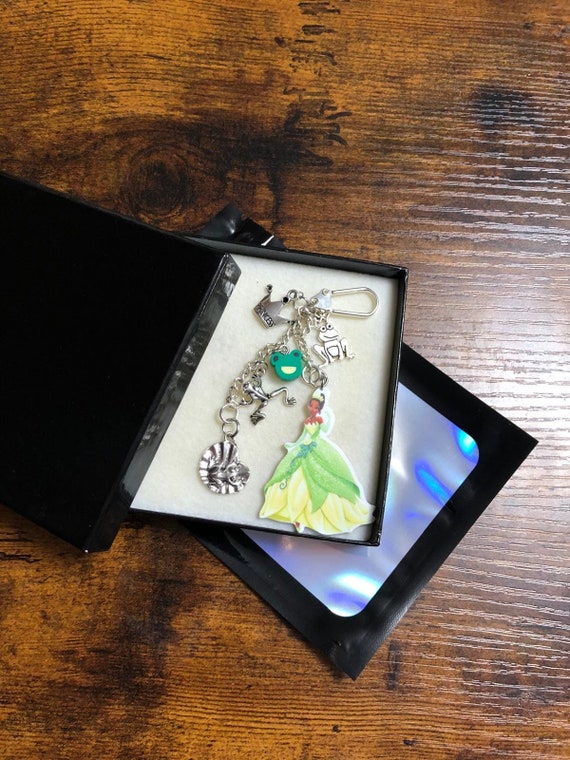 Disney Film Inspired Princess And The Frog Double Key Ring Bag Charm Set Keepsake Fun Novelty Beads Gift Boxed Shimmer Bag Quirky Unique