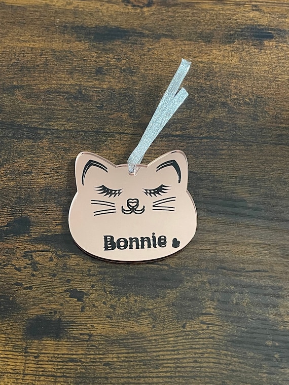 PERSONALISED Name CHRISTMAS Cat Syle Face Tree Bauble Decoration Keepsake Any Colour Shimmer Gift Bag Novelty Face Also Can Be A Memory Gift