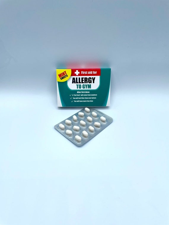First Aid For ALLERGY TO GYM Mint Sweets Novelty Fun Quirky Humorous Gift Birthday Christmas Etc Warning This Is Not A Medicine Pack Laugh