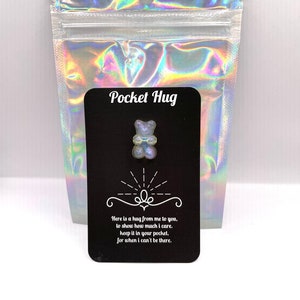 TEDDY BEAR Rainbow Pocket Hug Me Keepsake Noir Taille de carte de crédit Keep Inside Purse Wallet Bag Poem Gift Bag câlin pour quand je ne suis pas là cadeau