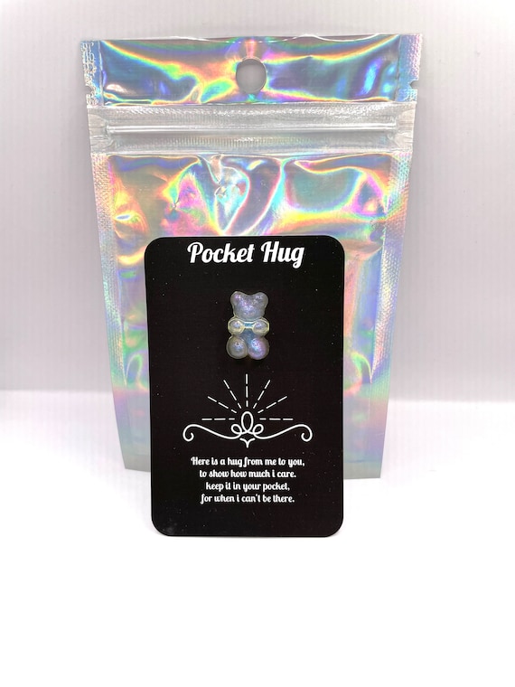 TEDDY BEAR Rainbow Pocket Hug Me Keepsake Black Credit Card Size Keep Inside Purse Wallet Bag Poem Gift Bag hug for when I’m not there gift