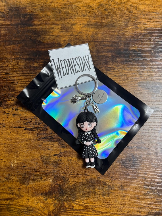 Personalised Initial Letter FOBI Fear Of Being Included Wednesday Addams A Key Ring Or Bag Charm Set Hand ( Thing ) Shimmer Bag Tv Series