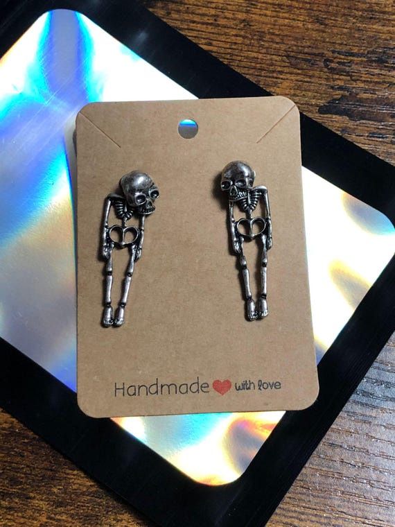 SKELETON Dangle Pair Earrings Body At Back Fun Novelty Halloween Secret Santa Gift Card Shimmer Bag Quirky Jewellery Punk Zinc Alloy