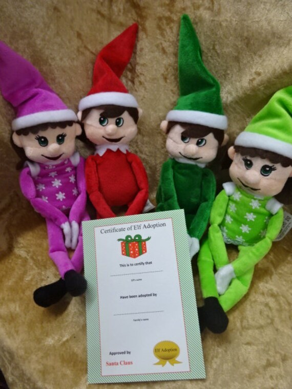 Naughty Elf Elves Christmas Gift With Adoption Certificate Father Christmas Santa Helper To Keep Watch Red Green Pink Dark Green Girl Boy