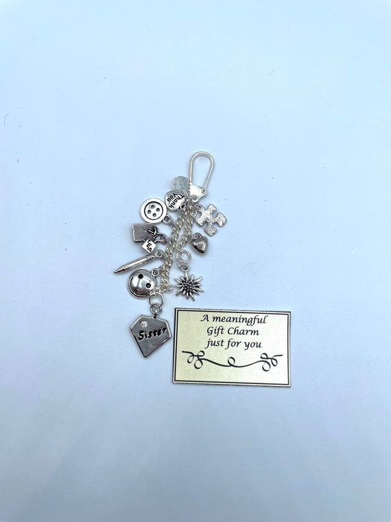 Sister Or Little Sister Or Big Sister Meaningful Keepsake keyring Charm Gift Boxed Rhymes Flower Ty