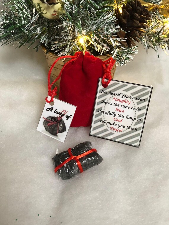 Christmas Stocking Filler A Lump Of Coal Naughty Or Nice, Real Coal Bah Humbug Gift Fun Quirky Secret Santa Velvet Santa Sack Black Red Poem