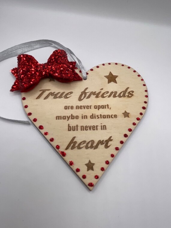 True Friends are never apart wall hanging heart light weight wood bows poems organza bag set …. Birthday Christmas stars