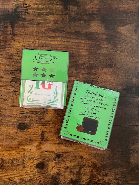 Teacher end of term fun quirky novelty have a cuppa tea gift to put inside card thank you gift sealed bag relax green stars laminated xmas