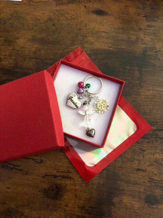 CHRISTMAS Rhinestone Crystal Angel Snowflakes Jingle Bells For Anyone Key Charm Set Keepsake Gift Box Bag Pretty Quirky Fun Novelty Wings