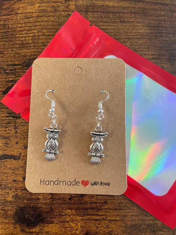 Pair Of EARRINGS Owls Style Graduation Well Done Teacher Animal Lovers Carded Shimmer Gift Bag Handmade Keepsake Novelty Mortar Hat Birds