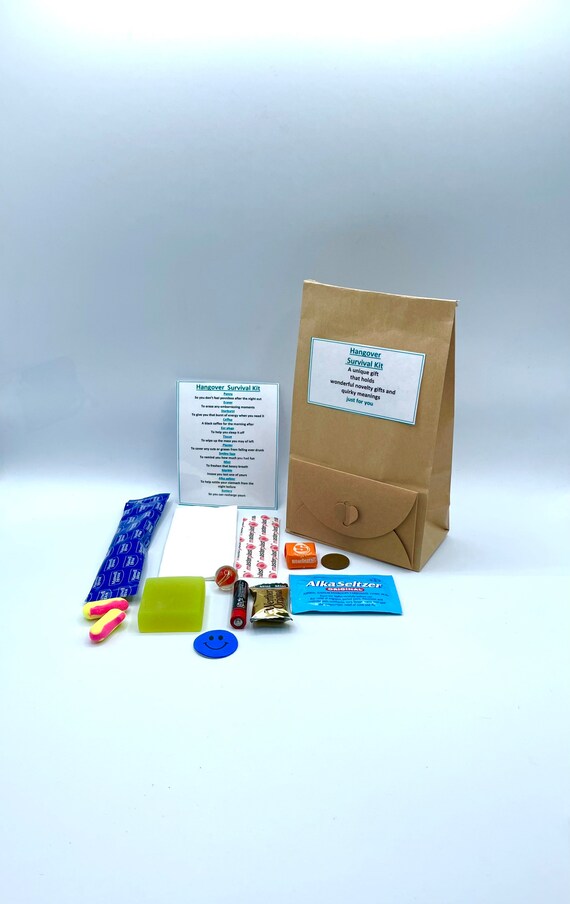 HUNGOVER Fun Novelty Survival Gift & Personalised Card Optional Present Christening Quirky Unique Cheer Up Gift Sweet Paper Bag Envelope