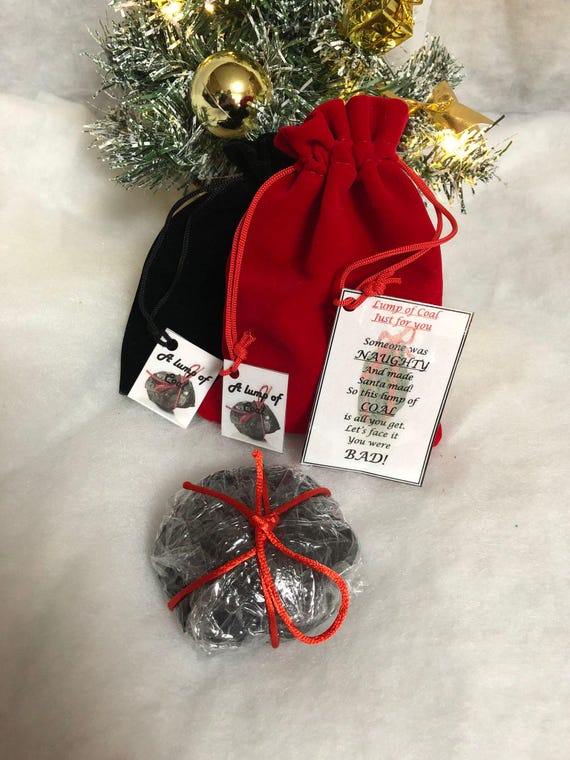 Christmas LARGE Lump Of Coal In A Santa's Sack Red Or Black With Poem Naughty Or Nice Gift Stocking Filler Fun Novelty Quirky Gift