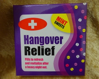 HANGOVER RELIEF mint pills fun novelty quirky gift secret santa stocking filler hen party, take two mints to make you feel better