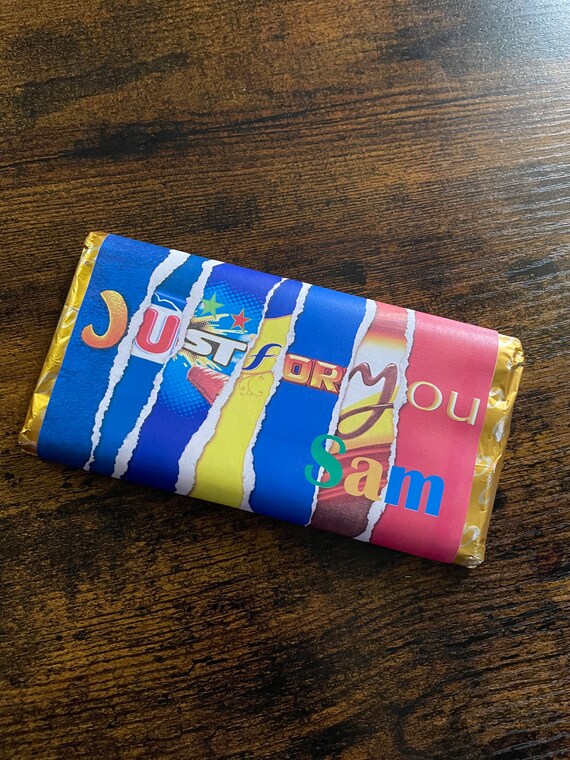 VALENTINE Or Birthday Personalised Name Sweet Chocolate Wrapper Easy Peel Sticker Wife Husband Fits Large Chocolate Bar Fun Quirky Loved One