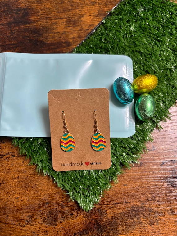Pair Of Dangle Earrings EASTER EGGS Vintage Zinc Alloy Drop Earrings with Colourful Enamel Keepsake Celebrates Fun Novelty Quirky Fun Gift