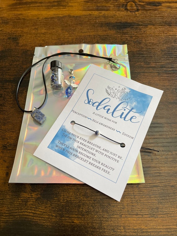 SODALITE A Little Wish Set For Perception Self Awareness Esteem Crystals Angel Rocks Necklace Wish Bracelet Gift Bag Positivity Chakra Heal
