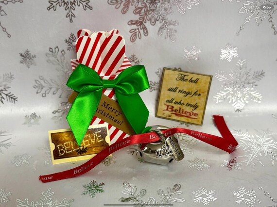 2025 BELIEVE Polar Express Inspired Jingle Sleigh Bell And Ticket Red Stripe Box Snow Silver Or Gold Santa Christmas EvE Box Tree North Pole