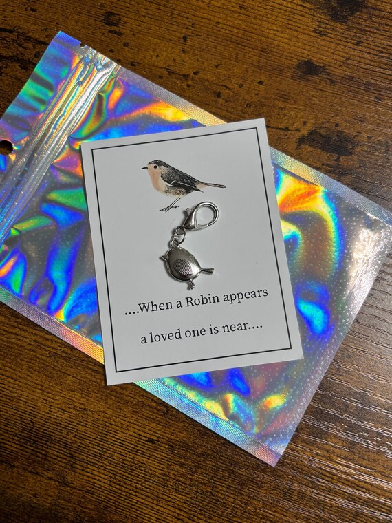 When A Robin Appears A Loved One Is Near KeyRing Charm Set Carded Shimmer Gift Bag Memory Remembrance Keepsake Poem Set